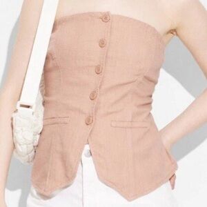 Wild Fable Women's linen blend Tan Button-Up Strapless Top